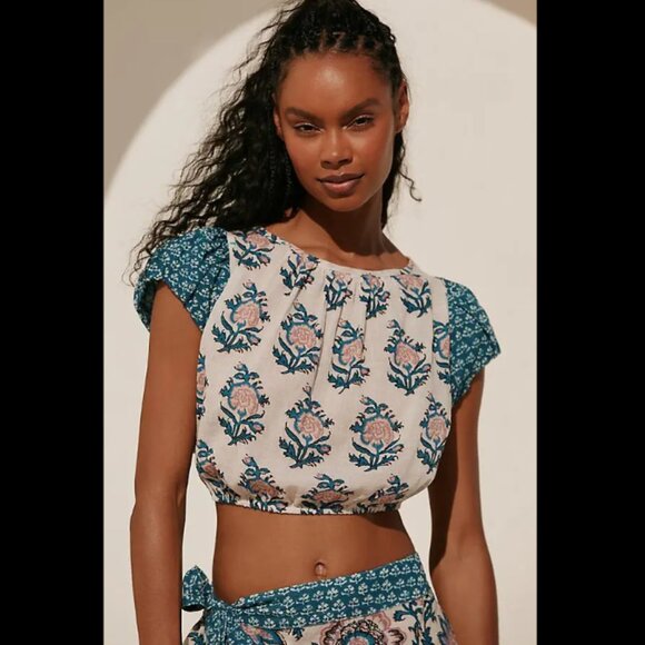 New 2-PIECE SET: Celandine Wrap Midi Skirt AND Short-Sleeve Tie-Back Crop Top - Picture 3 of 6